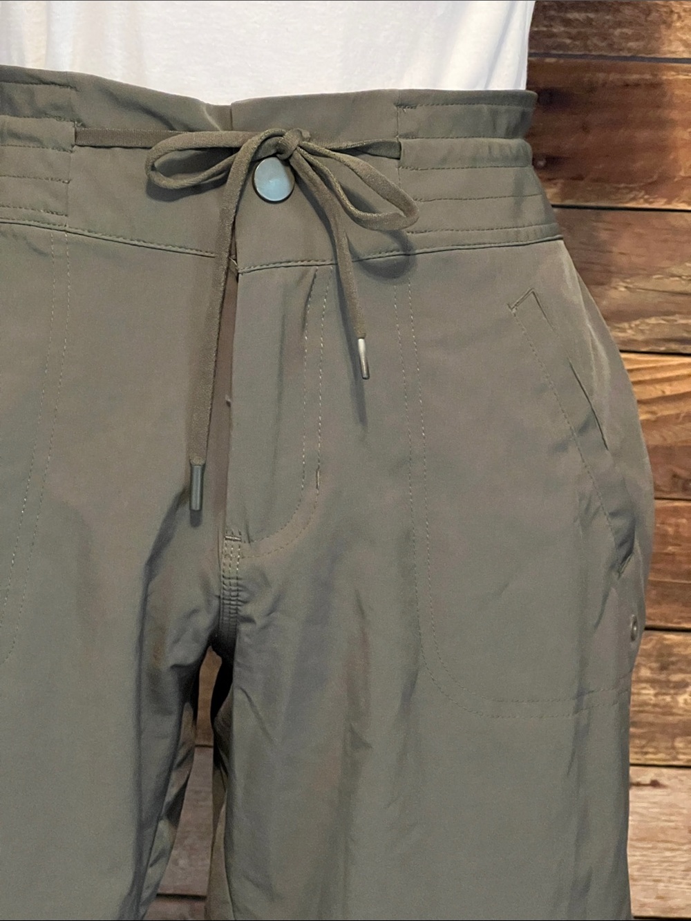 Women’s Olive Drawstring Casual Activewear Shorts - Picture 4 of 7